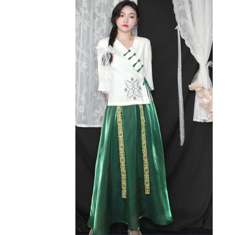 [Chinese Prince Series] ★Chinese style setup★ Tops + Skirt Cute 2-piece set Green Green Retro