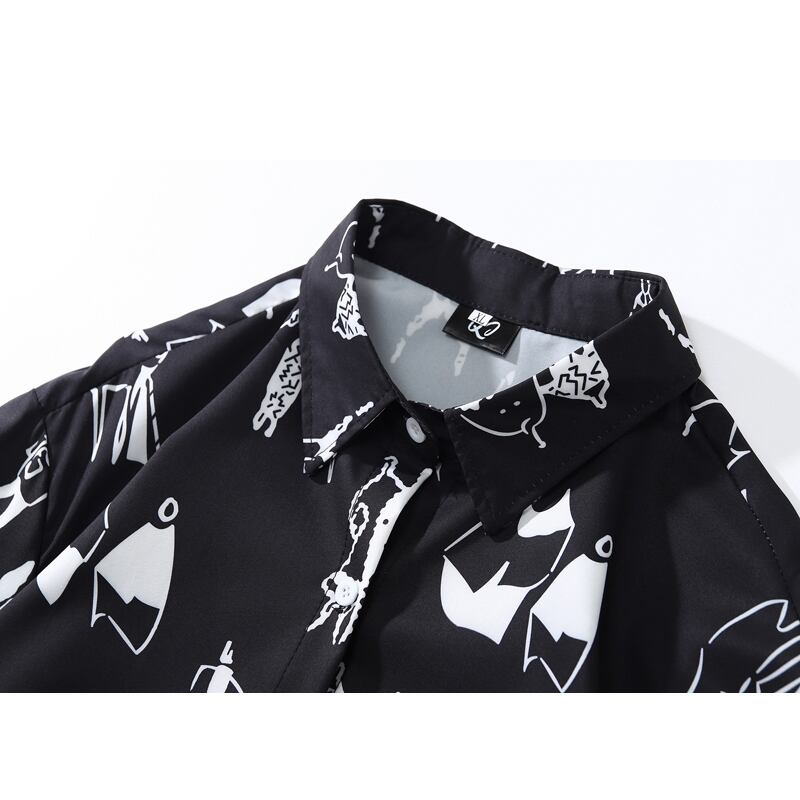 [BEAT BOY Series]★Shirt★ Tops Spring Clothes Thin ML XL 2XL Unisex Men's Retro Black Black