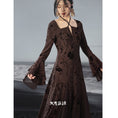 Load image into Gallery viewer, [Da Qinglong Shu Series] ★Chinese style dress★ Floral pattern, long length, long sleeve shirt, Chinese clothes, original, coffee color
