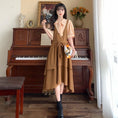 Load image into Gallery viewer, [Dong Xiaojie Series] ★Dress★ Large Size Faux Layered Ribbon Switching Short Sleeve Brown
