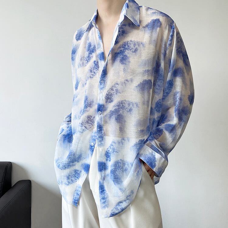 [ZHUIYI Series]★Shirt★ Tops, long sleeve shirt, floral pattern, unisex, men's, thin, cool, sun protection, cooling protection