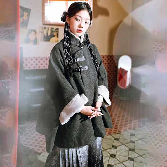 [Ancient monster house---Shanhai Jing Kunlun series] ★China style coat★ Outer coat Lasha loose thick warm gray cloak coat