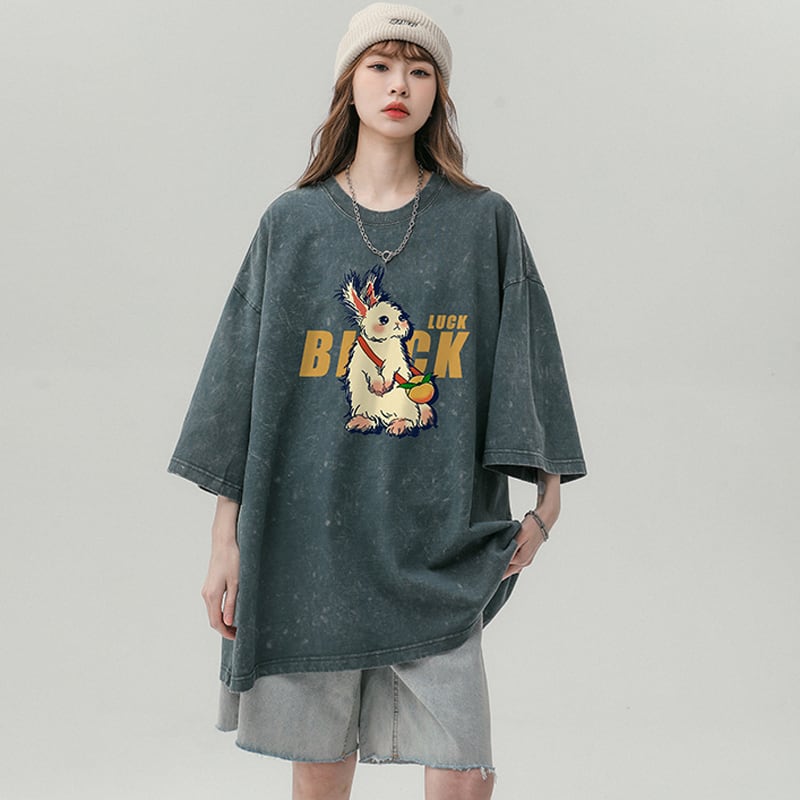 [YOUHAN Series]★T-shirt★ 4color Tops Unisex Men's Short Sleeve Tops Retro Loose Rabbit Rabbit