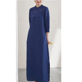 Load image into Gallery viewer, [Poetic Series] ★Chinese style dress★ Chinese clothes, Tang costume, retro, navy, blue, three-quarter sleeves, long length, embroidery, ML, XL
