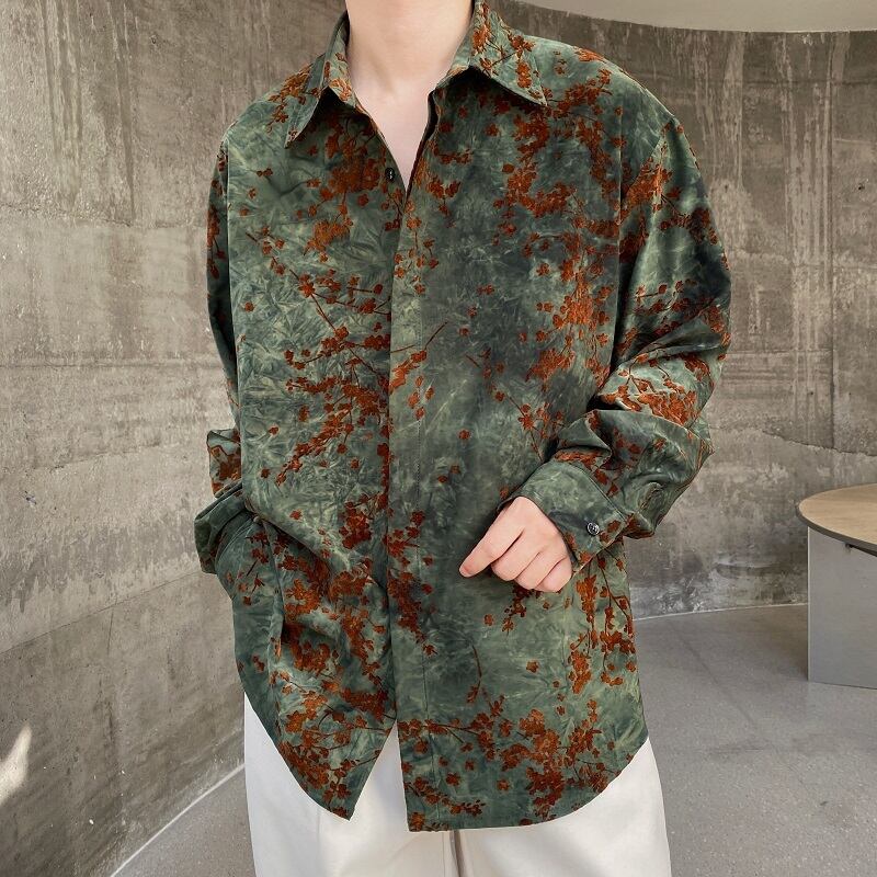 [Illustrated series]★China style shirt★ Tops Unisex Men's ML XL Green Green ML XL Retro