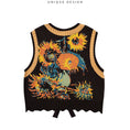 Load image into Gallery viewer, [LIANLISTUDIO series] ★Knit vest★ Oil painting style sunflower yellow floral pattern cute SML
