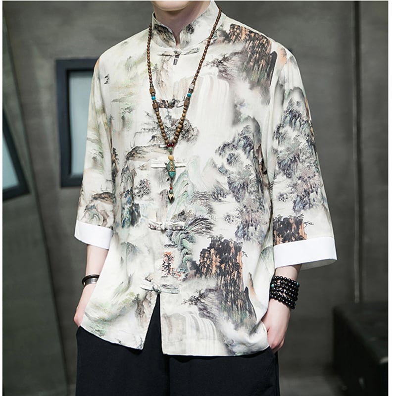 [JUNYI Series]★China style shirt★ Tops 6color Unisex Men's Large size Ink pattern Landscape pattern