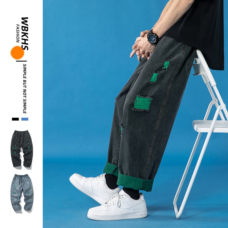 [XUNJIA series]★Denim pants★ 2color bottoms pants unisex men's large size color scheme black blue