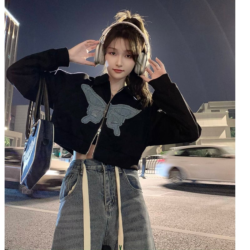 [MATTUCLB STUDIO Series]★Jacket★ 2color Outer Butterfly Mini Length Stylish Black White