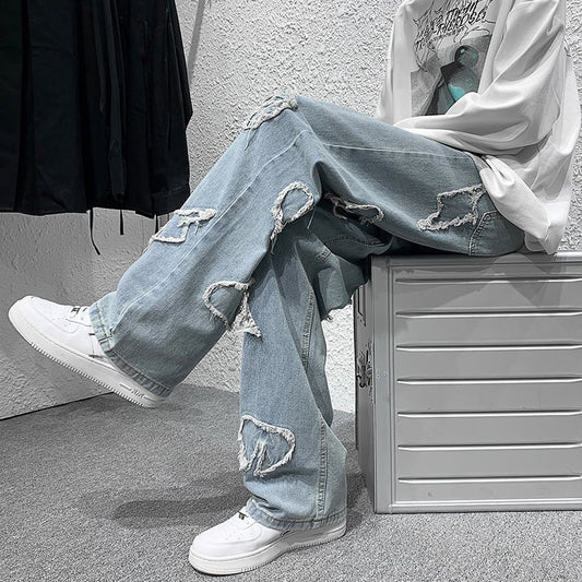 [Minatojima Impression Series]★Denim pants★ Unisex fashion ins style blue blue large size commuting date