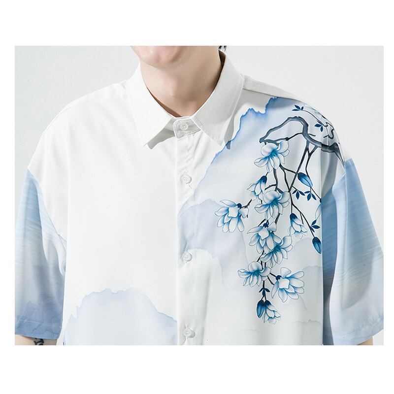 [MOWENZHAI Series]★Chinese style shirt★ Tops, unisex, men's print, large size, summer clothes, Chinese clothes