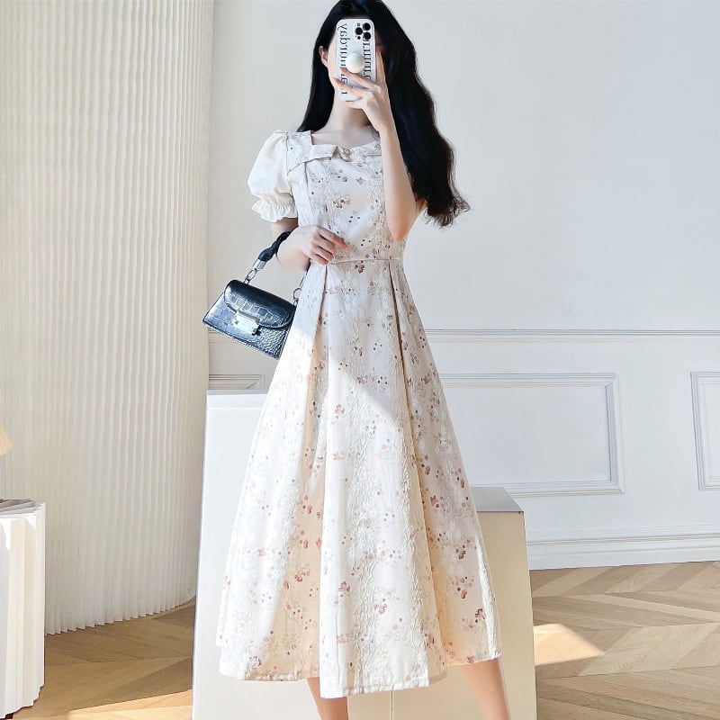 [WOYUAN Series]★Dress★2color Floral Pattern Short Sleeve Women's Fashion Temperament Up Date Party Wedding