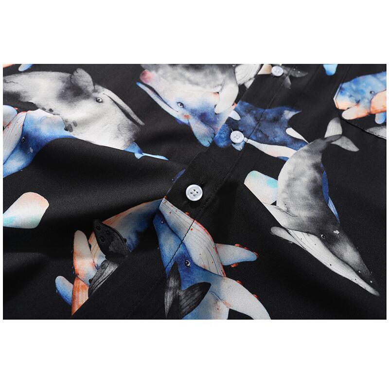 [NF Series]★Shirt★ Tops Print Animal Pattern Cartoon Unisex Men's Black Black