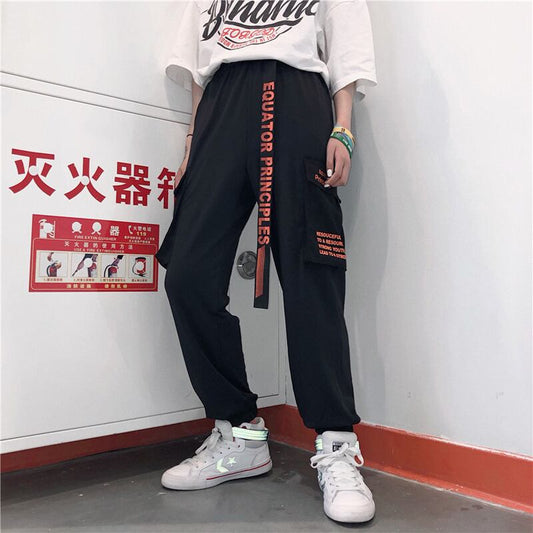 [Miyakoya Series] ★Casual Pants★ Sports Style Alphabet Bottoms Black Unisex Costume