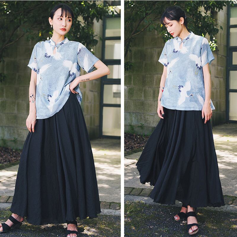 [Daiseiryusu Series] ★Long length skirt★ Plain A-line high waist Black Easy to match