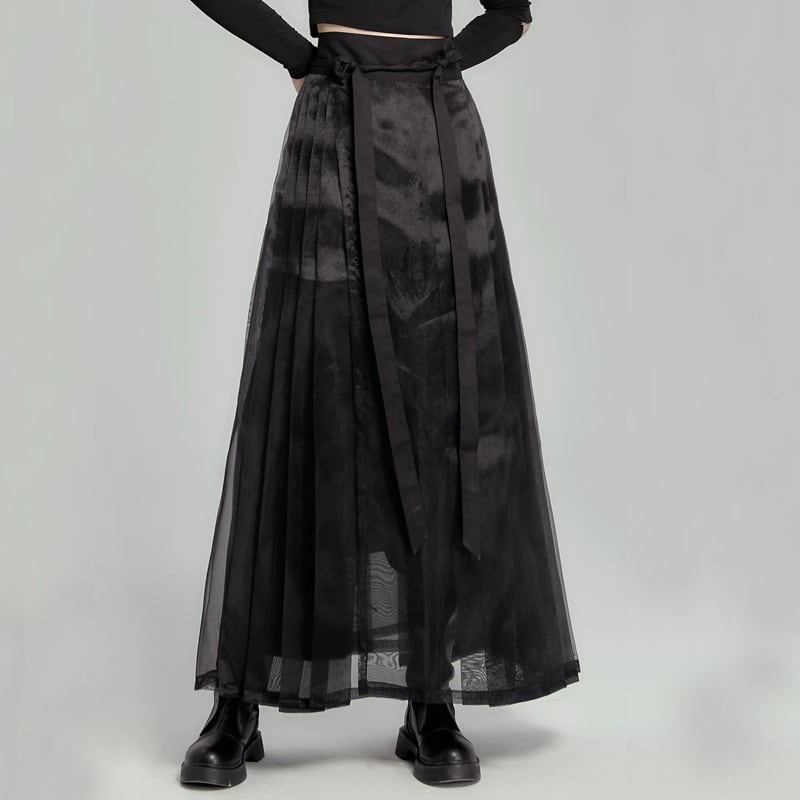 [Cloud-shaped hairpin series] ★China style skirt★ Mamian skirt Plain simple bottoms Black Black SML