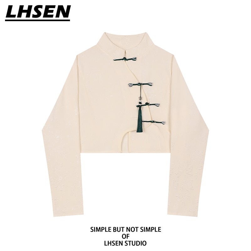 [LHSEN series] ★Chinese-style tops★ 2 colors Chinese-style shirts Short length Mini length Slimming Black Apricot