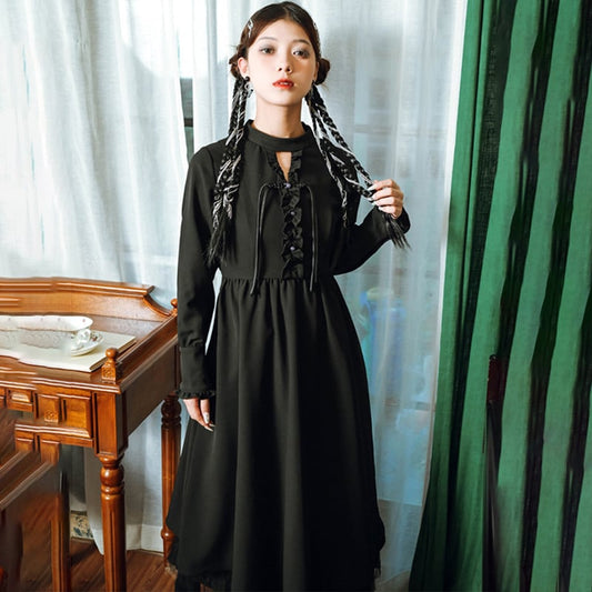 [Ancient mansion --- 臇薇 series] ★China style dress★ Long dress Black Black China button