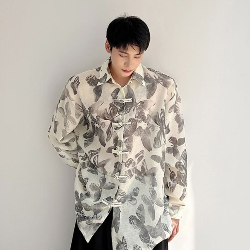 [Illustrated series] ★Chinese style shirt★ 2color floral pattern tops Chinese clothes easy to match ML XL casual