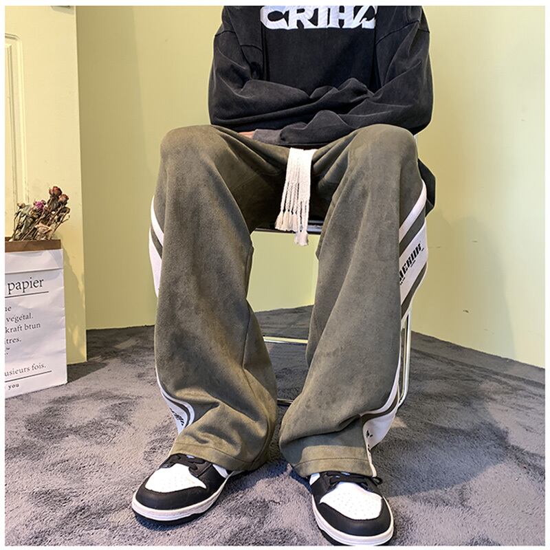 [DUFENG Series] ★Casual Pants★ 3color Bottoms Unisex Men's Vertical Stripes Black Green Brown