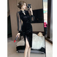 Load image into Gallery viewer, [Eighteen Impressions Series]★China Dress★Velvet Switching Floral Pattern Slimming Sexy Black Black Improves Temperament
