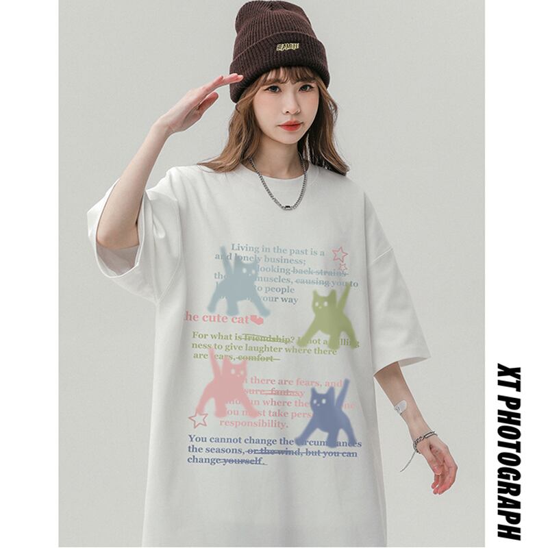 【SENSUシリーズ】★Tシャツ★ 4color トップス 猫 ねこ ネコ プリント 男女兼用 メンズ 夏服 半袖Tシャツ