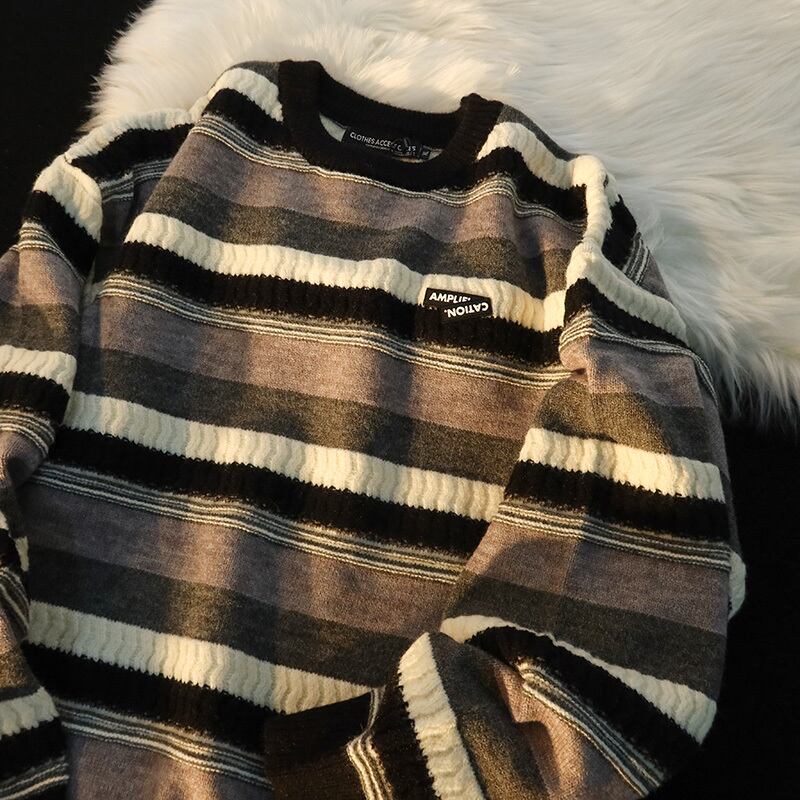 [Chiyu Seikyu Series] ★Sweater★ 2color Tops Horizontal stripes Color scheme Green Gray Casual Unisex