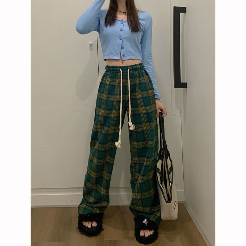 [MEIMEI Series]★Pants★ 2color Casual Pants Bottoms Plaid Pattern Green Red Green Red