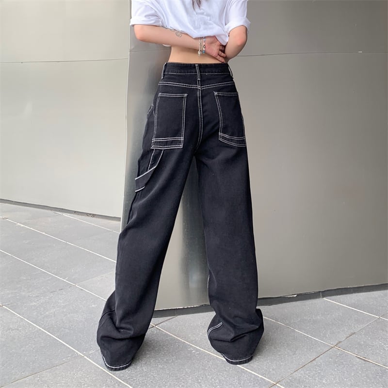 [Style Series]★Denim Pants★ Bottoms Unisex Men's Slimming Fashion Stylish Black Black