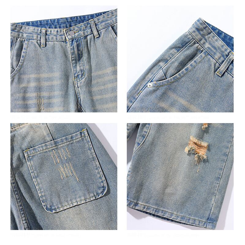 [BIGEMAN Series]★Denim shorts★Bottoms, short length pants, unisex, men's, large size, distressed finish