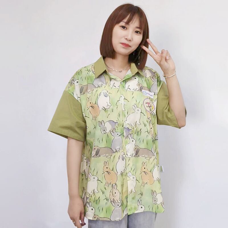 [BIBULU STUDIO Series] ★Short sleeve shirt★ Rabbit tops Unisex Men's summer clothes Green Green