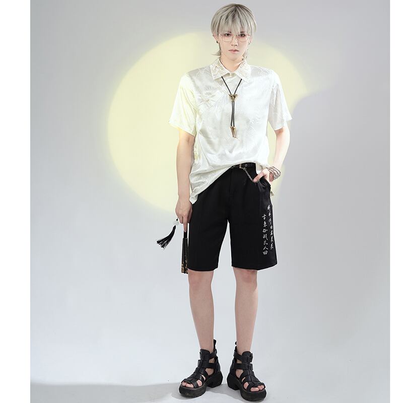 [Kyodo Series]★China style shirt★ Tops 2color Unisex Men's Dragon pattern Dragon pattern Black White