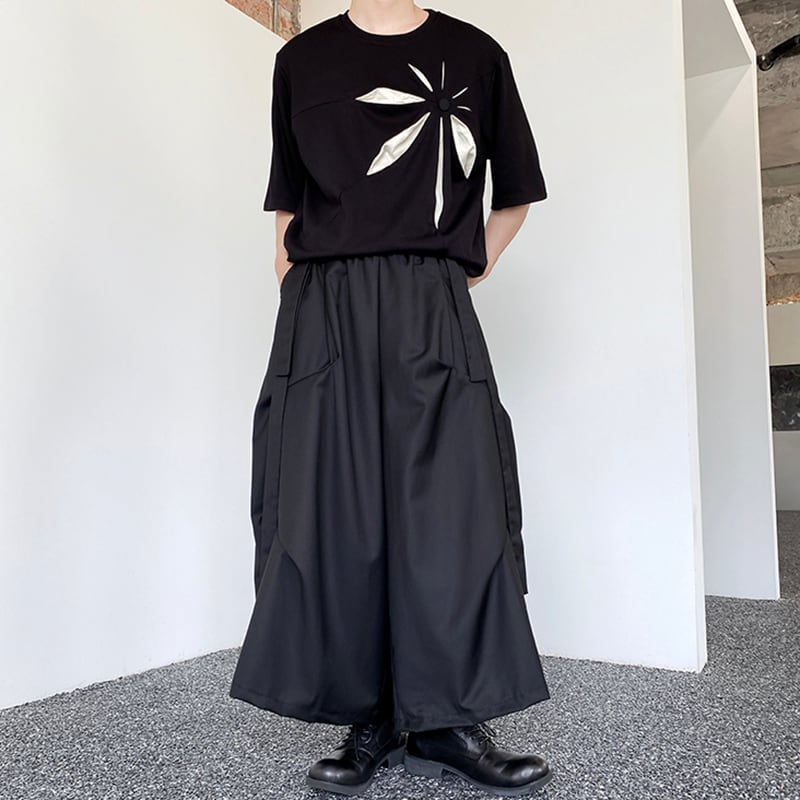 [Illustrated series]★China style trousers★ Gaucho pants Designed Unisex Men's Black Cool