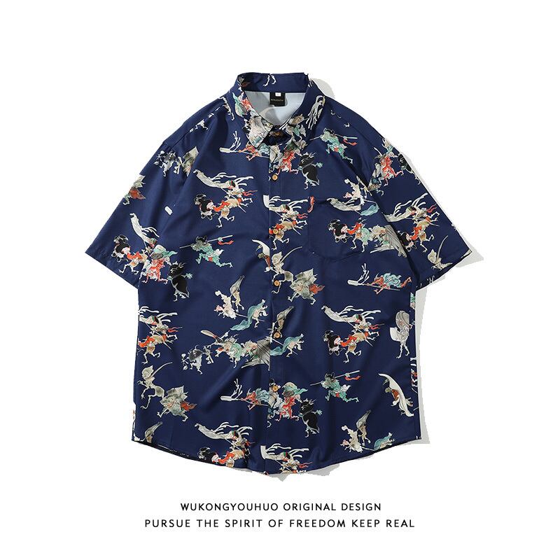 [Rich Original Series]★Shirt★ 3color Floral Shirt Tops Short Sleeve Shirt Unisex Men's Black Navy White