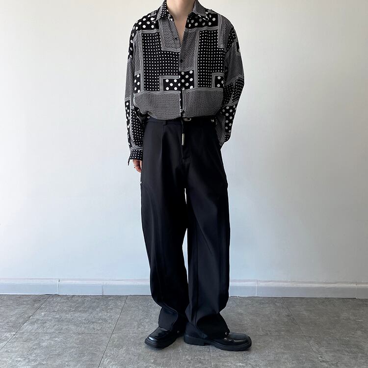 [ZHUIYI Series]★Shirt★ Tops, long sleeve shirt, plaid pattern, dot pattern, unisex, men's, thin, cool, black, black