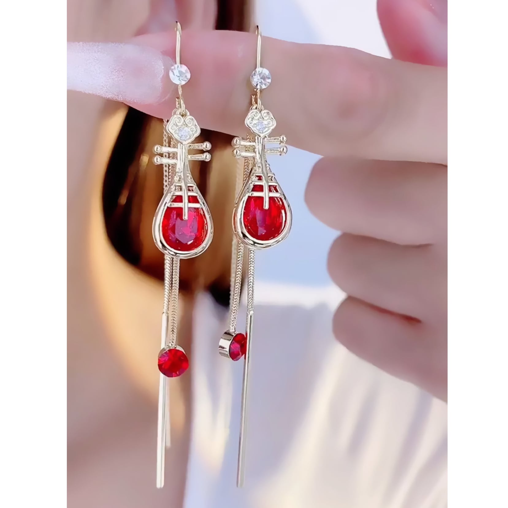 【CINSHEEシリーズ】★チャイナ風耳飾り★ ピアス 2color チャイナ風アクセサリー レッド ブルー 赤 青