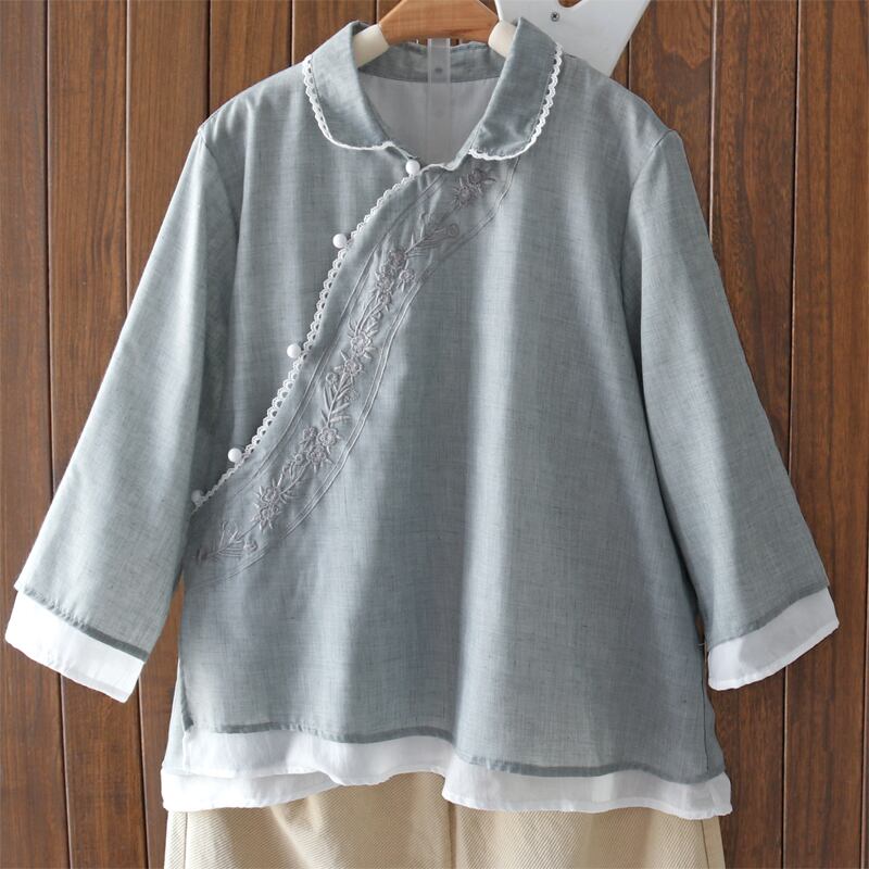 [Qing Series]★China style tops★ 5color Summer Embroidery Blue Green Gray White Purple Pink