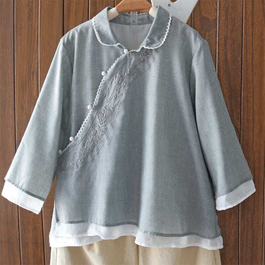 [Qing Series]★China style tops★ 5color Summer Embroidery Blue Green Gray White Purple Pink