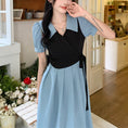 Load image into Gallery viewer, [JIGUJIGU Series] ★One Piece★ Short Sleeve Dress Switching Fake Layered Large Size Blue Blue
