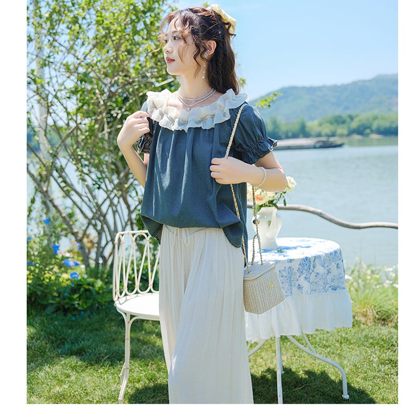 [White Sake Series] ★ Gaucho Pants ★ Bottoms Elastic Waist Plain Ladies Date Improves Temperament Simple