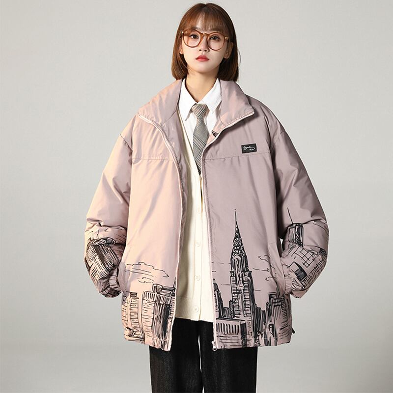 [Mori Moto Series] ★Winter Coat★ 2color Thick Warm Unisex Men's Cold Protection Filling Print Black Black ML XL 2XL 3XL