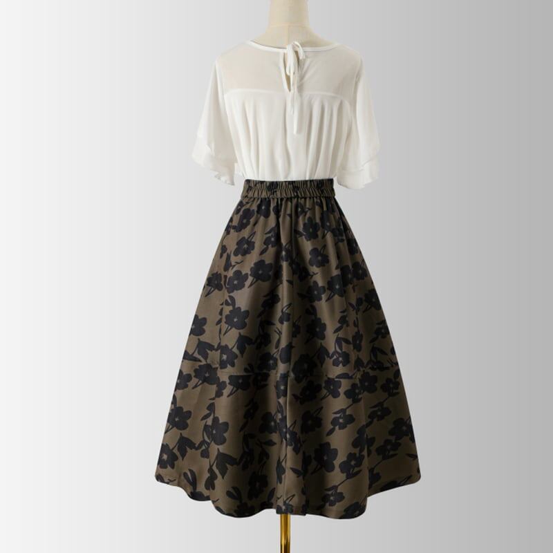 [MOERBEN Series] ★Floral Skirt★ Bottoms High Waist Temperament Enhancement Retro Ladies Large Size