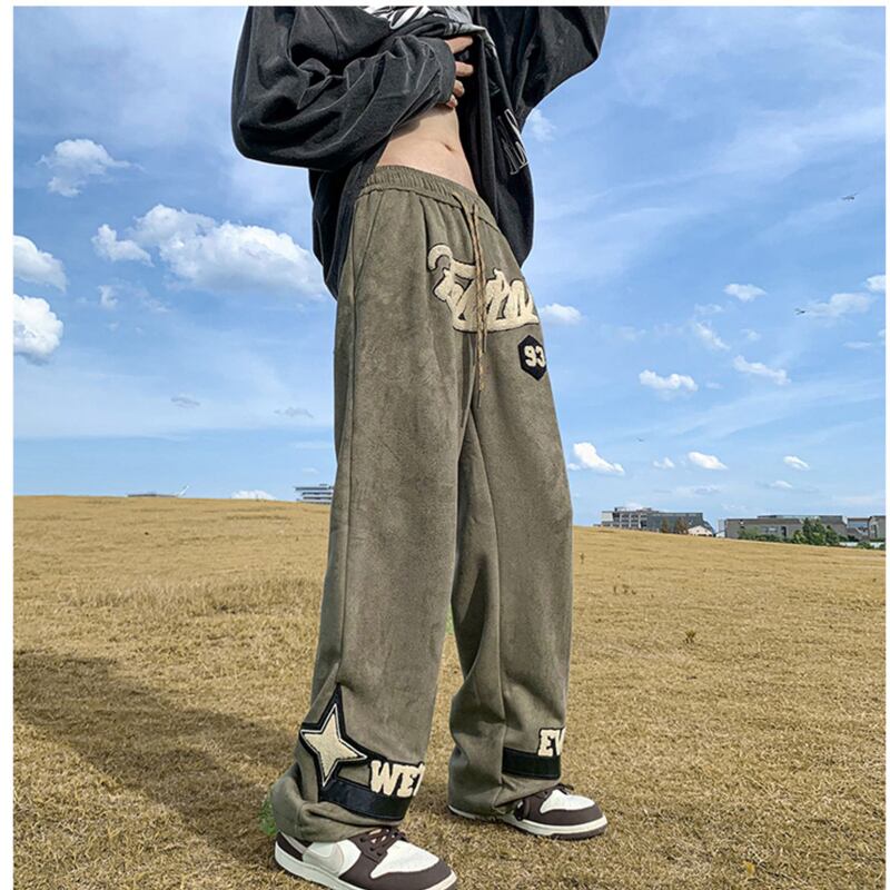 [BIGEMAN Series]★Pants★ 2color Casual Pants Bottoms Unisex Men's Large Size Alphabet Black Khaki Blue