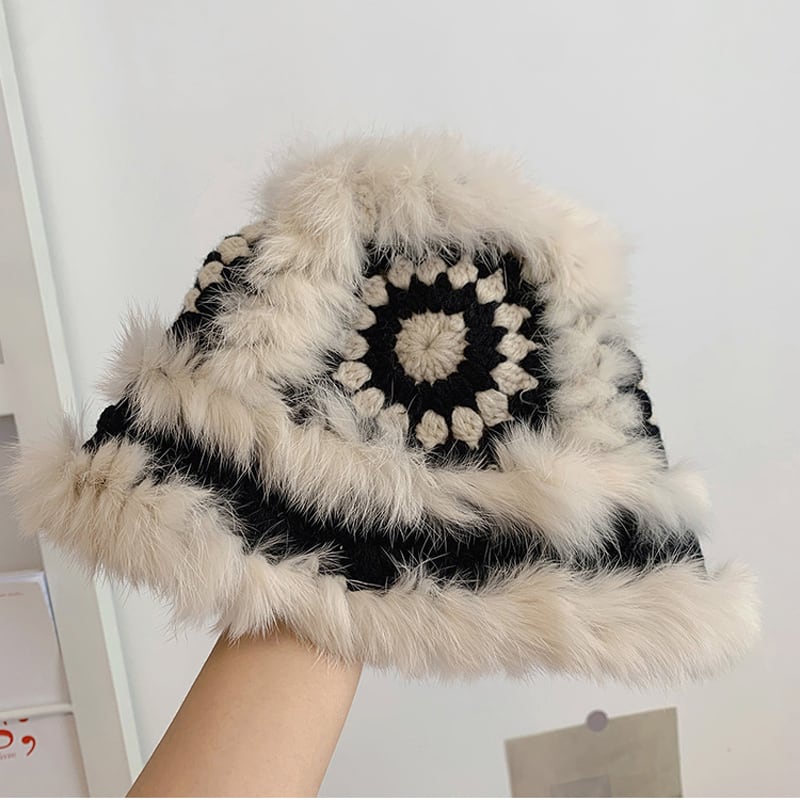 [Inkobo series] ★China style hat★ 5color knit fluffy fashionable cute black brown blue red pink