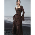 Load image into Gallery viewer, [Da Qinglong Shu Series] ★Chinese style dress★ Floral pattern, long length, long sleeve shirt, Chinese clothes, original, coffee color
