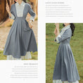 Load image into Gallery viewer, [Tatsuko Chenis Series] ★Long-sleeved dress★ Retro literary style Improves temperament Striped pattern Vertical stripes Gray Gray S M L XL
