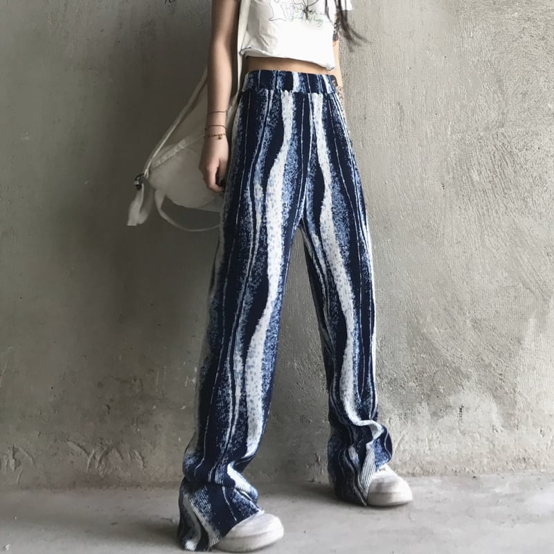 [Miyakoya Series]★Casual Pants★ 2color Blue or Black Pants Bottoms Vertical Stripes Gaucho Pants Gaucho