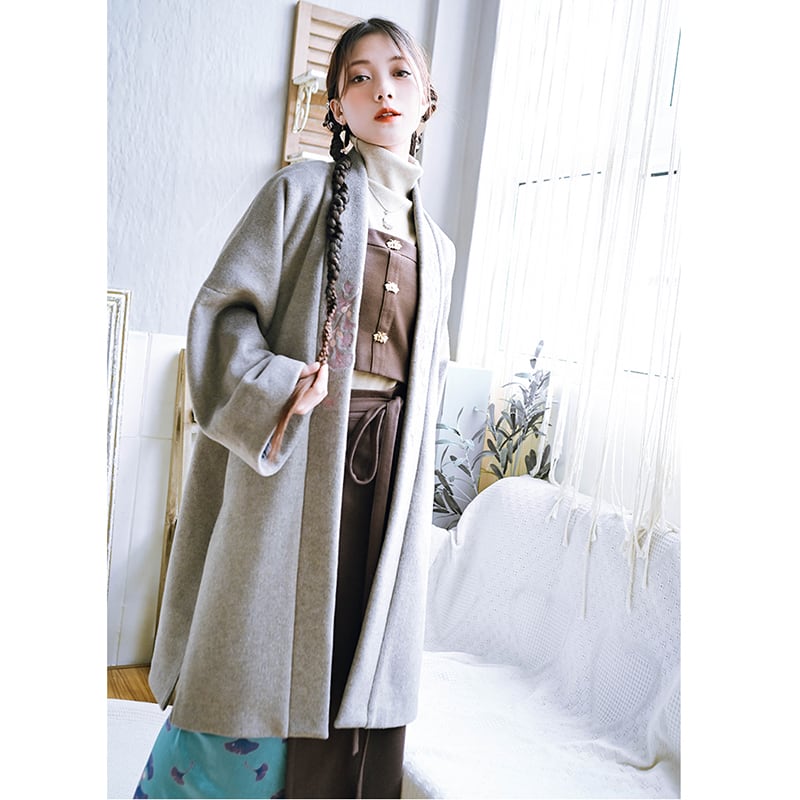 [Kokaisha --- Leaf Series] ★China style coat★ 2color embroidery outerwear long length Hanfu coat black gray