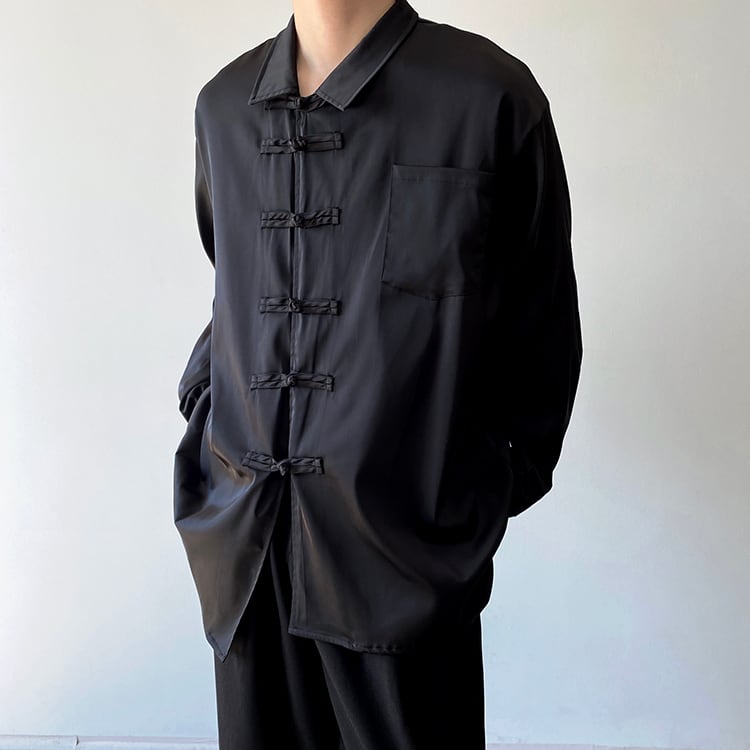 [Orange Family Series] ★Chinese style shirt★ Chinese clothing tops unisex men's black black casual Harajuku style