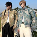 Load image into Gallery viewer, [Hisho Series] ★Floral pattern jacket★ 2color oil painting style outerwear unisex men's green blue short length
